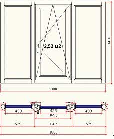 Деревянное трехстворчатое окно со сложным открыванием из бинтангора тип 5