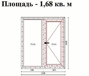 Двухстворчатое окно 1200х1400, ламинированный лицевой профиль